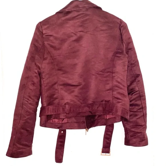 Women’s Lauren Conrad Runway Faux-suede Moto Jacket Burgundy Size 4 - Picture 8 of 8